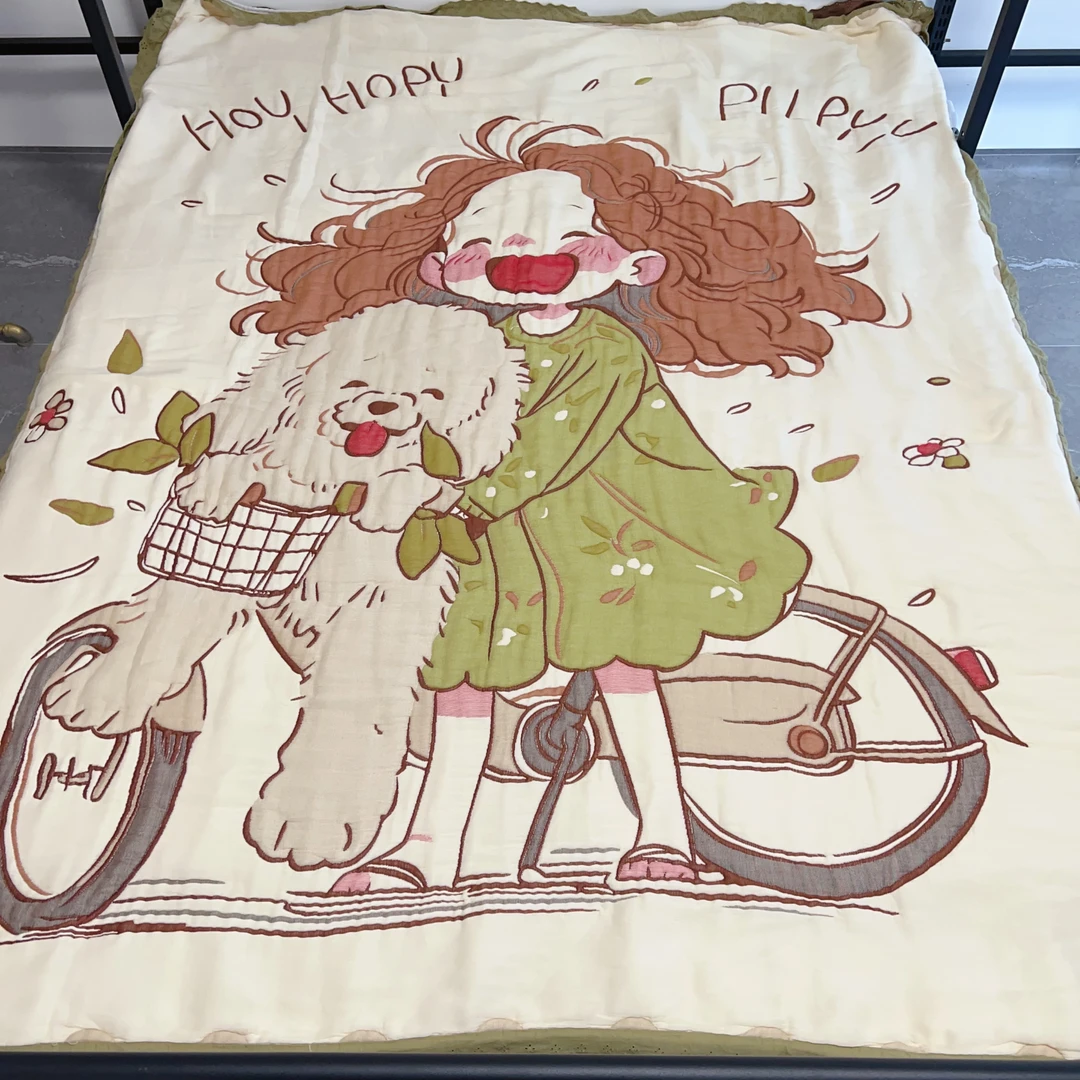 【单车女孩】A类全棉纱布泡芙被 5斤柔软舒适加厚保暖亲肤被