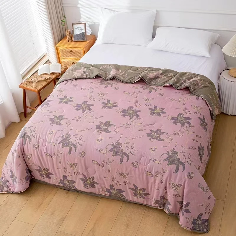 【粉百合】200*230纯棉有氧双层纱色织提花秋冬被子6斤左右
