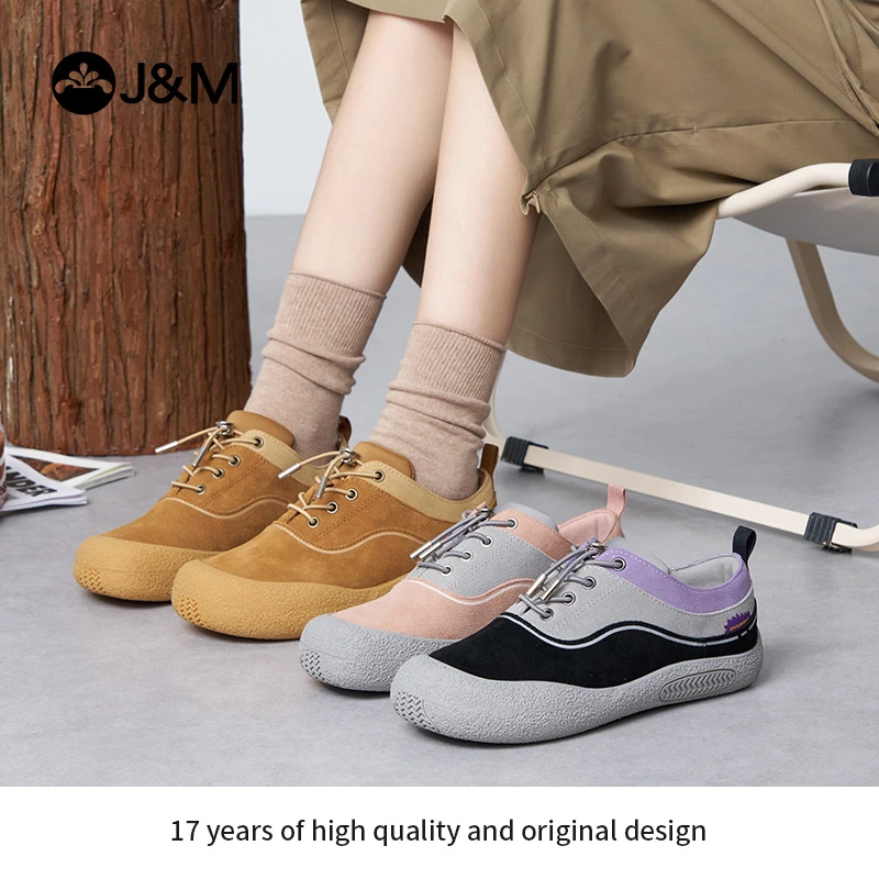J&M/快乐玛丽2024年撞色运动单鞋百搭复古女鞋低帮平底韩版65903W