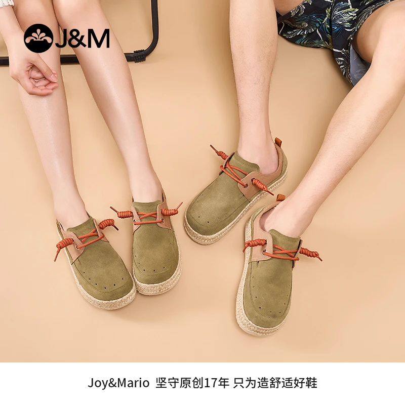 J&M/快乐玛丽2024复古勃肯鞋系带男女同款软底厚底撞色包头05639W