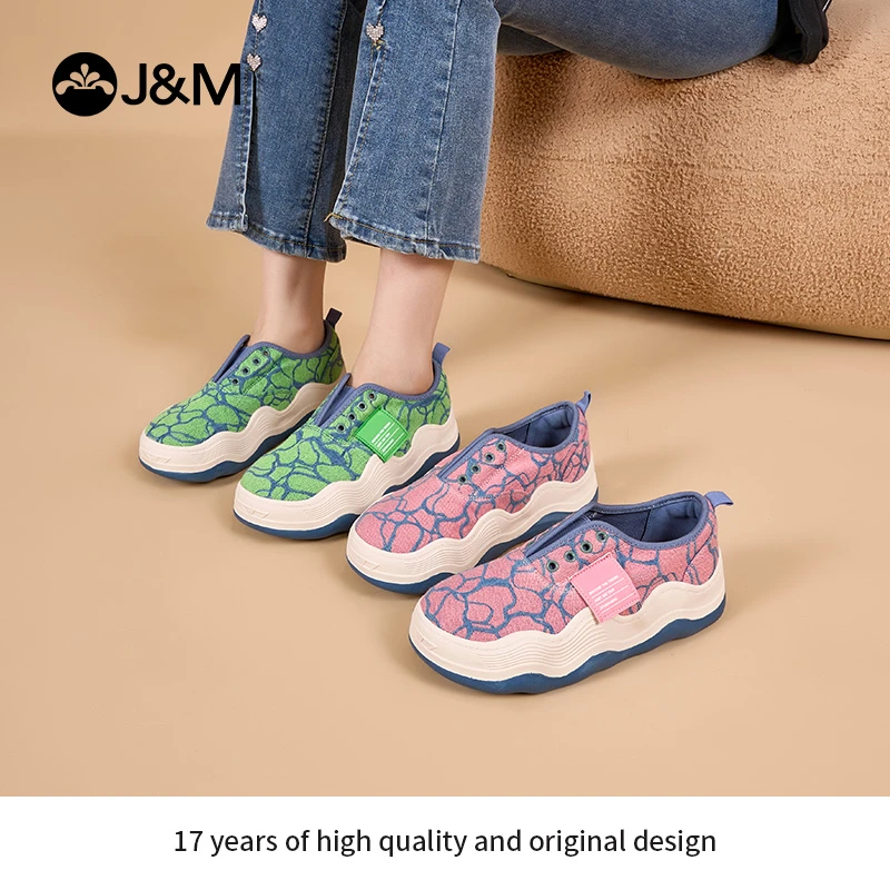 J&M/快乐玛丽2024年春季新款乐福鞋一脚蹬女鞋波浪底撞色87810W