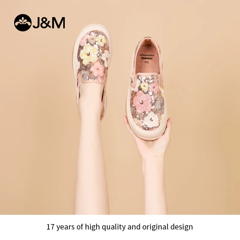J&M/快乐玛丽2025年春季新中式帆布花朵珠片女鞋休闲鞋低帮87869W