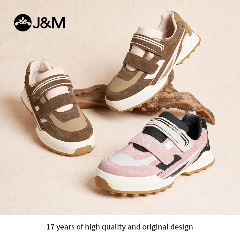 J&M/快乐玛丽2024秋时尚板鞋女原创魔术贴撞色鞋休闲运动鞋85179W