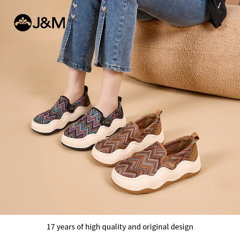 J&M/快乐玛丽2024年春季新款乐福鞋一脚蹬民族风休闲女鞋87809W
