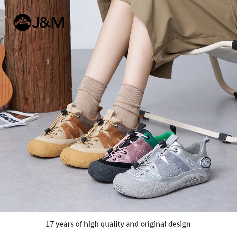 J&M/快乐玛丽2024运动女鞋撞色一脚蹬复古户外鞋软底低帮65905W
