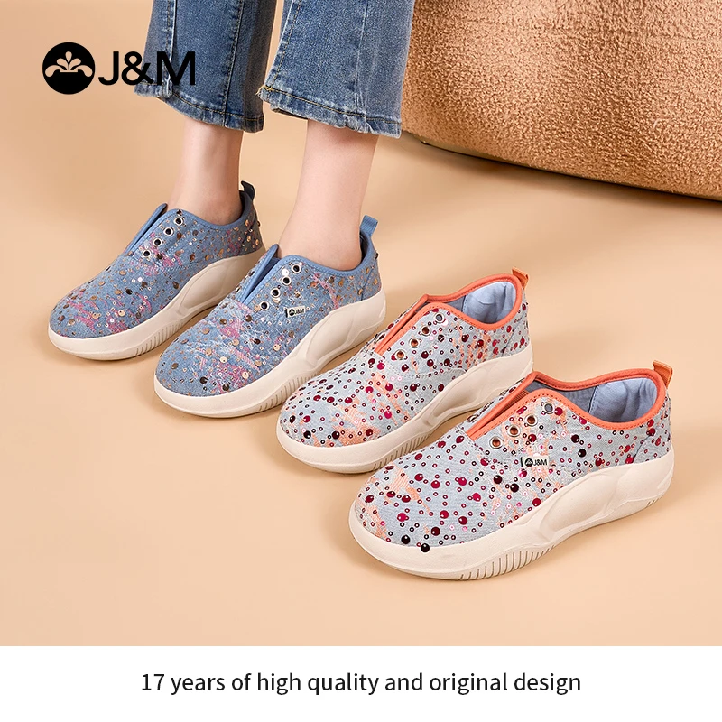 J&M/快乐玛丽2024年春季新款乐福鞋一脚蹬妈妈鞋老北京布鞋65761W