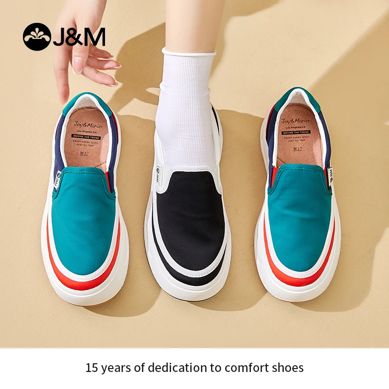 J&M/快乐玛丽女鞋帆布鞋夏季新款百搭休闲鞋女英伦风乐福鞋65215W