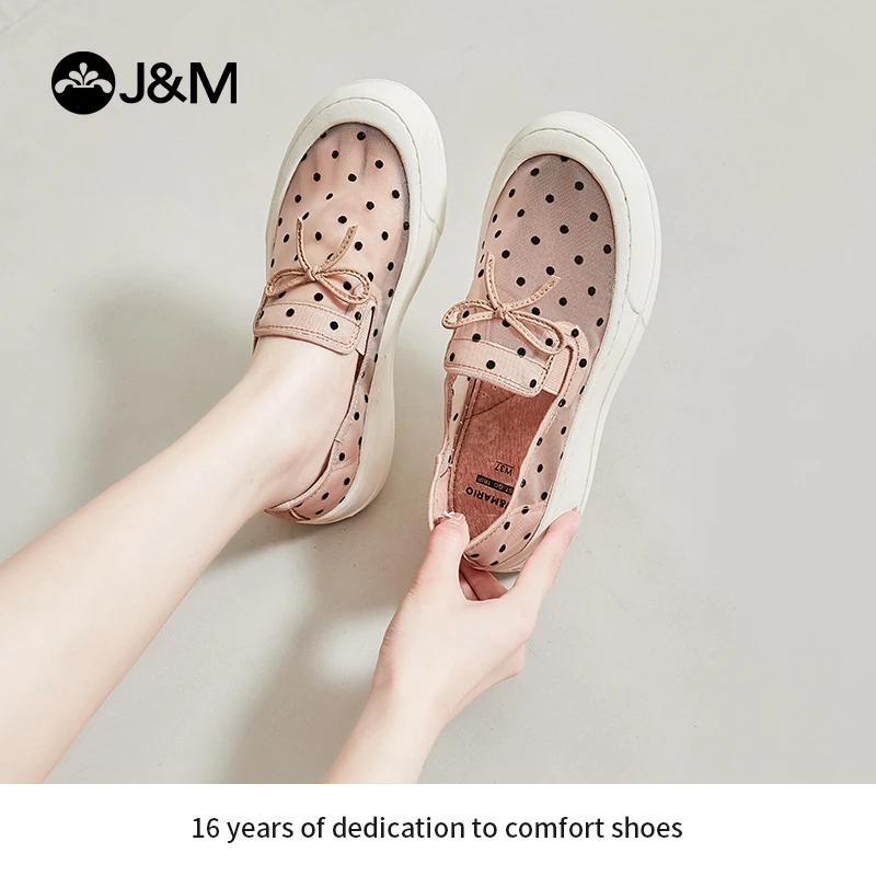 J&M/快乐玛丽2023年夏季新款波点镂空一脚蹬软底女鞋休闲鞋87362W
