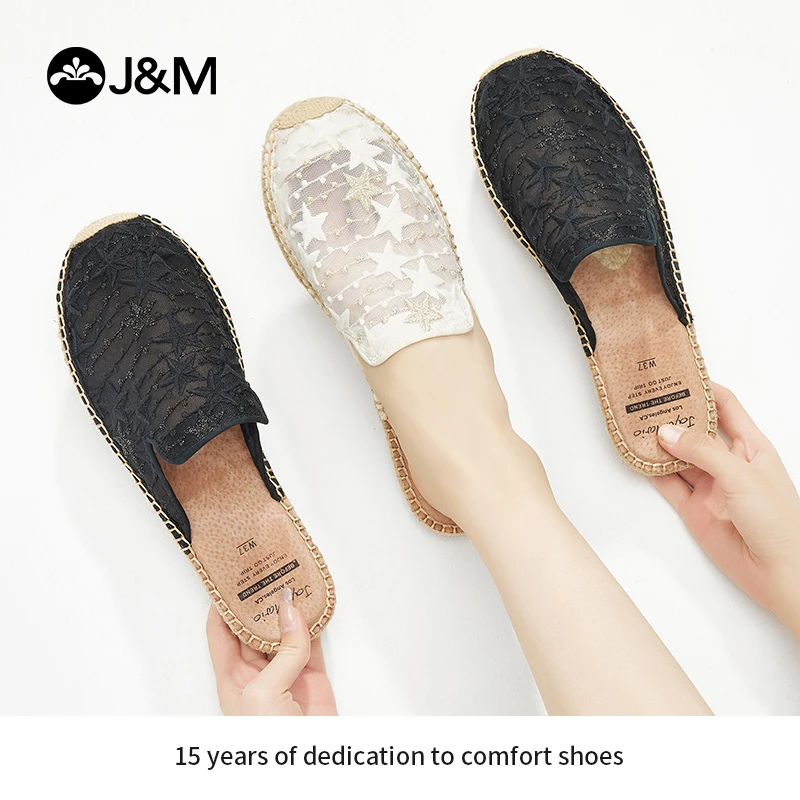 J&M/快乐玛丽穆勒鞋半拖夏季新款渔夫鞋女透气软底休闲拖鞋05202W