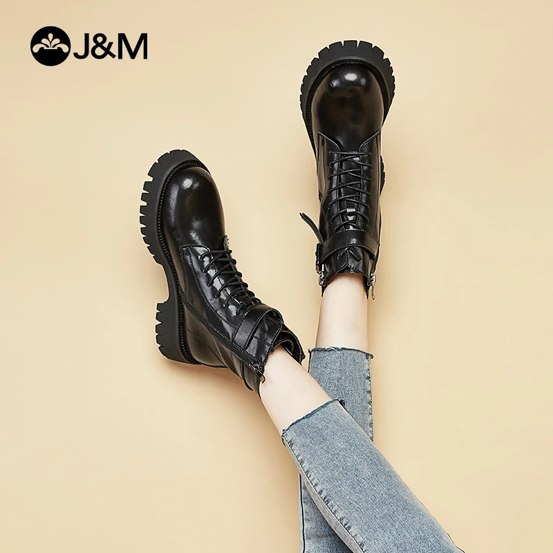 J&M/快乐玛丽2022年秋冬新款马丁靴女靴厚底增高女鞋时尚95816W