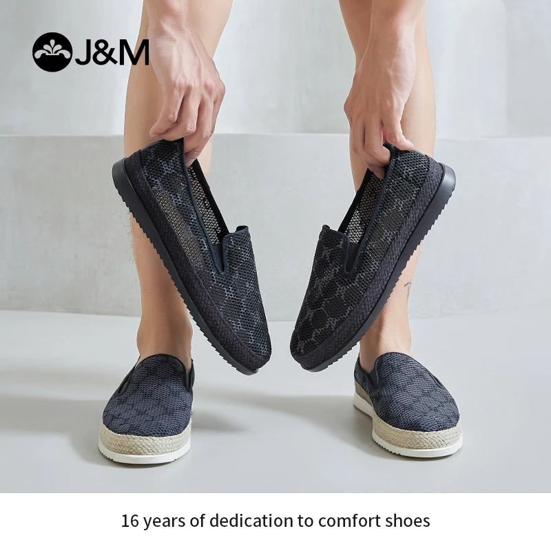 J&M/快乐玛丽2025夏款新品男鞋时尚男士布鞋印花网面渔夫鞋72286M