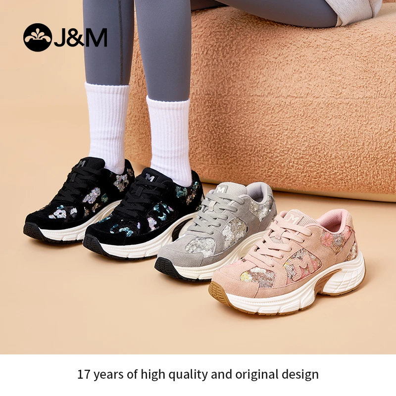 J&M/快乐玛丽2024年新国风厚底女鞋系带舒适时尚老爹鞋撞色85151W