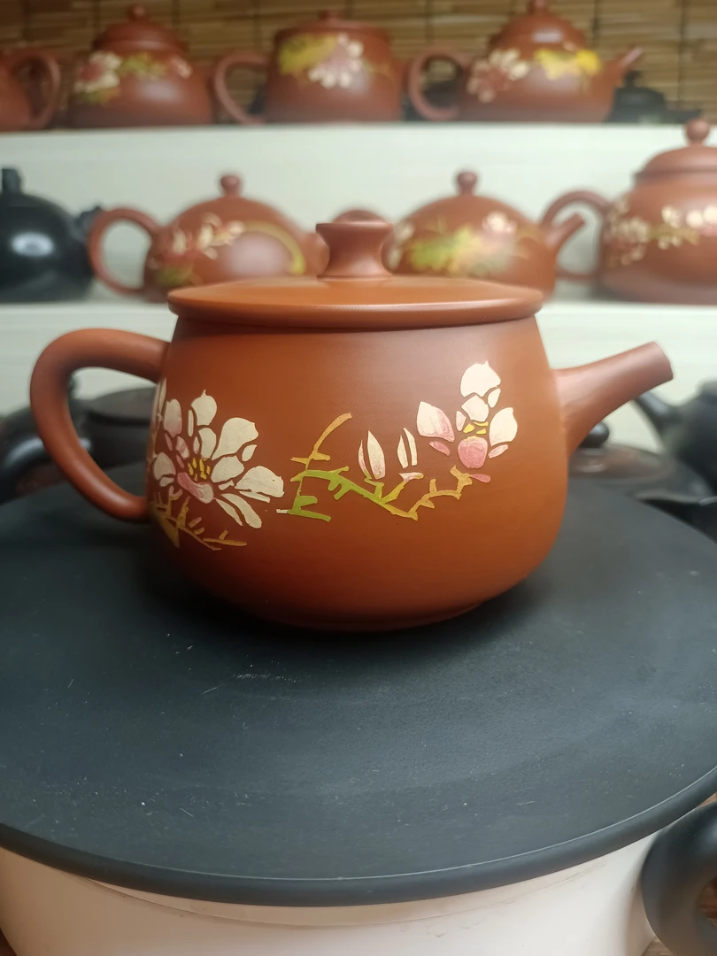 建水紫陶复烧中国红哑光壶