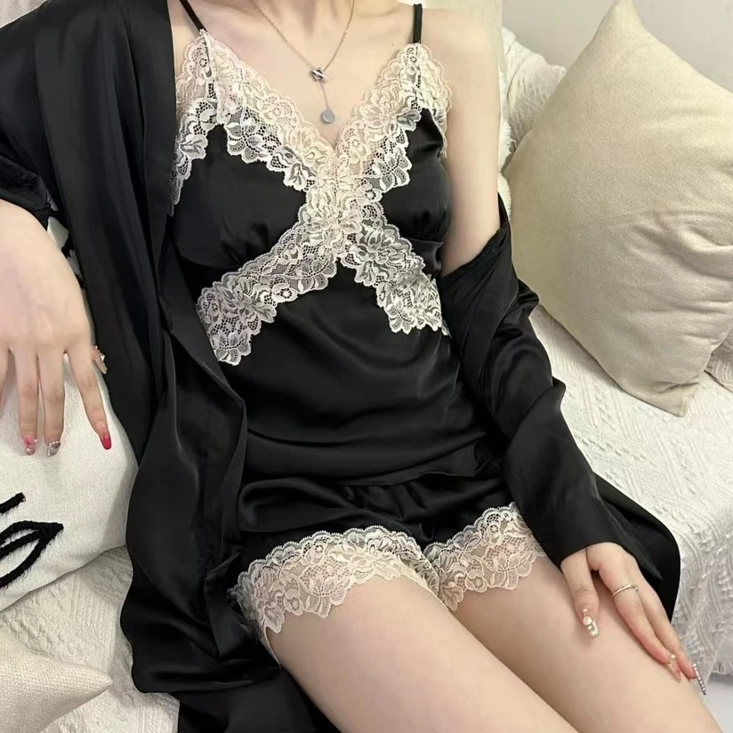 睡衣女夏季冰丝吊带两件套家居服爆款2023新款轻奢女士带胸垫网红