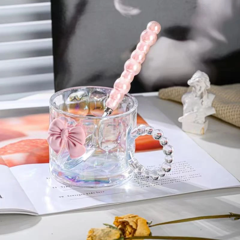 【2套装】玻璃杯马克杯带把手高颜值喝水杯子早餐牛奶杯透明炫彩