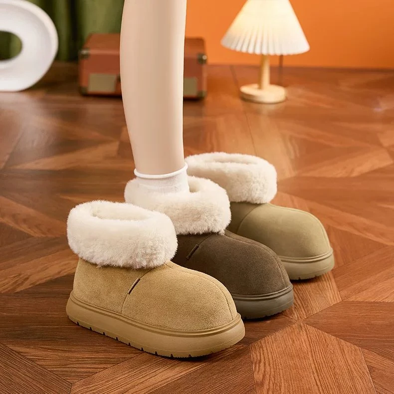 雪地靴女2024冬季新款百搭加绒加厚毛口棉鞋懒人一脚蹬面包毛毛鞋