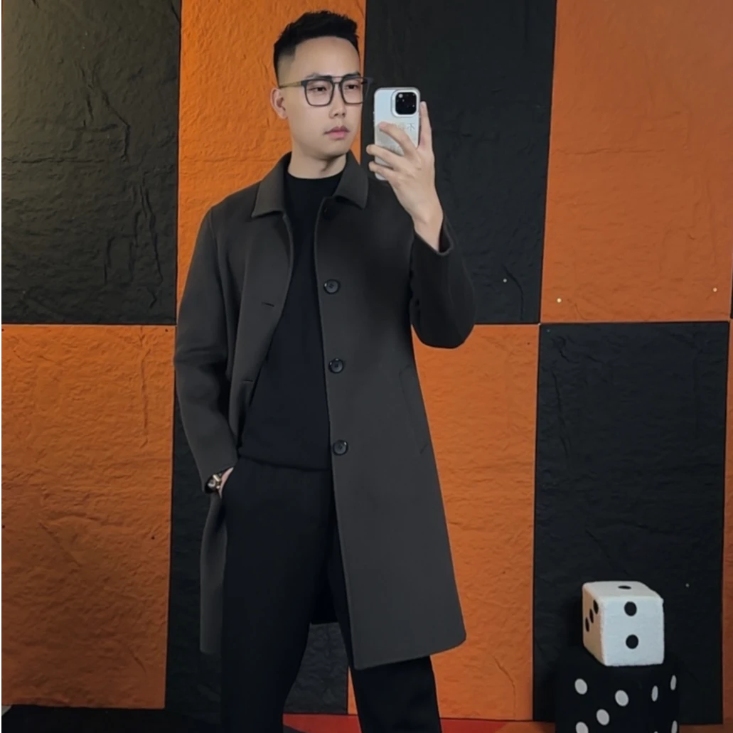 【长款-小翻领】100%羊毛行政风秋冬双面呢羊毛长款大衣7807