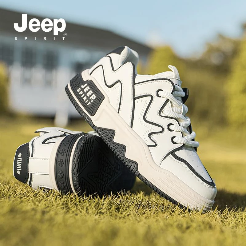 JEEPSPIRIT男鞋春秋季2025新款运动鞋黑色透气百搭皮面软底休闲鞋