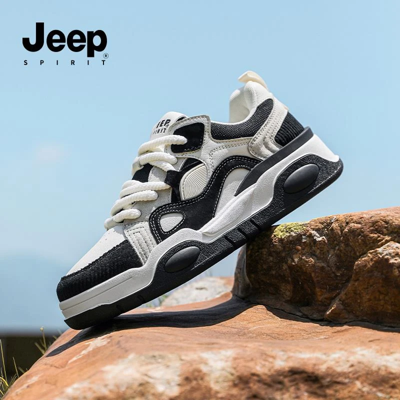 JEEPSPIRIT新款板鞋黑白色男款春秋季网面鞋潮鞋时尚透气休闲鞋子