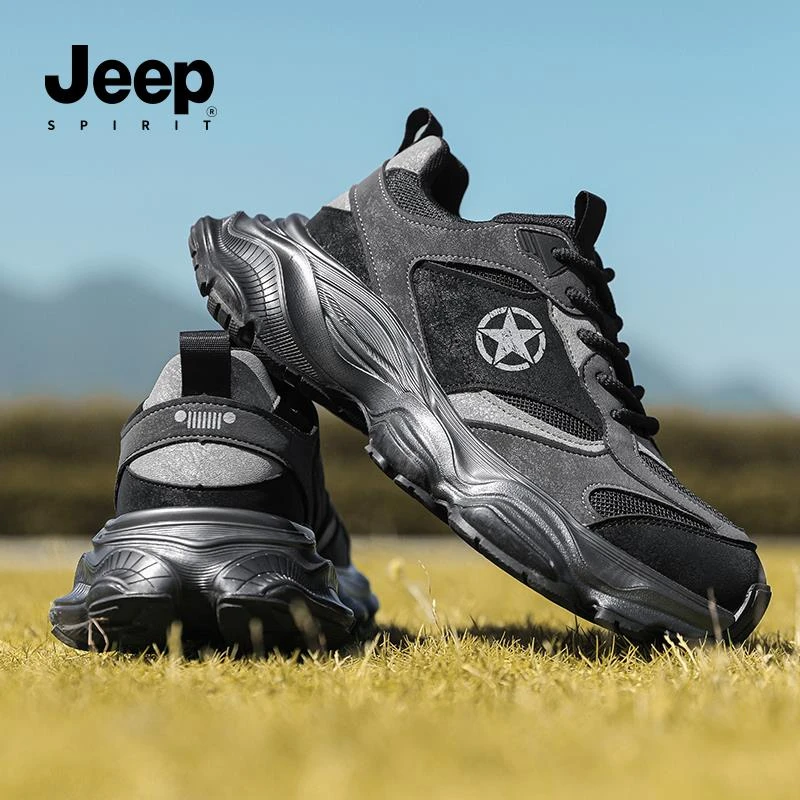 JEEPSPIRIT男鞋2025夏季新款超轻薄网面透气防臭厚底防滑老爹鞋子