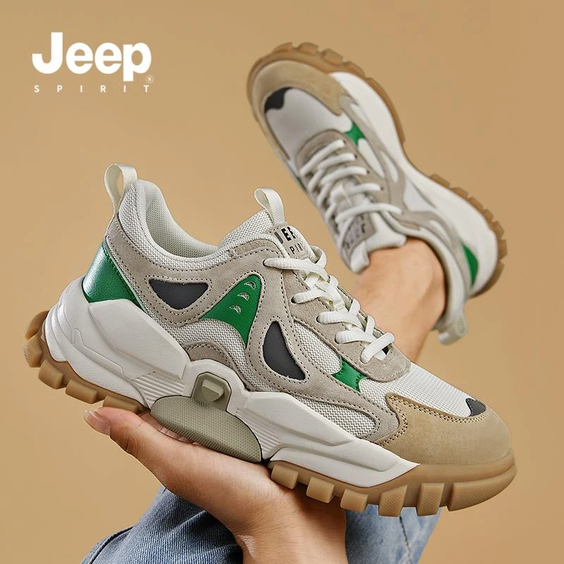 JEEPSPIRIT吉普男鞋2025新款夏季透气网面运动休闲厚底增高老爹鞋