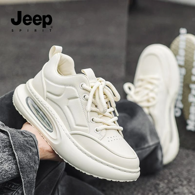 JEEPSPIRIT老爹鞋2025新款男鞋运动鞋皮面防水防滑鞋子跑步鞋百搭