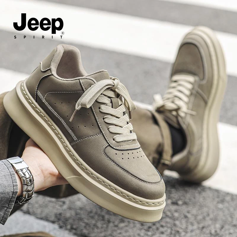 JEEPSPIRIT运动鞋秋季皮面透气男鞋休闲减震跑步鞋男士时尚休闲鞋
