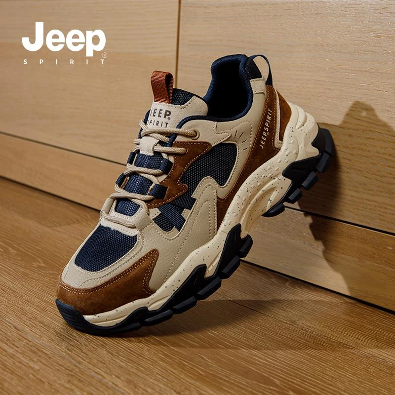 JEEPSPIRIT2025男鞋夏季新款透气网面老爹潮流休闲增高运动休闲鞋