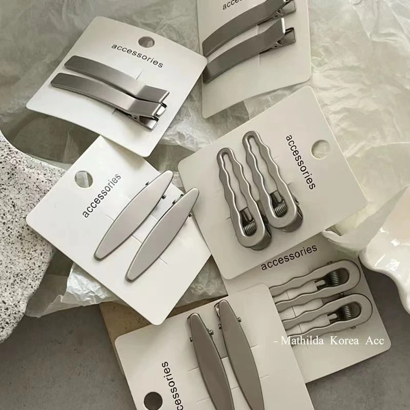 冷淡风 韩国金属银色发夹对夹 几何长方形波浪边鸭嘴夹刘海夹新款