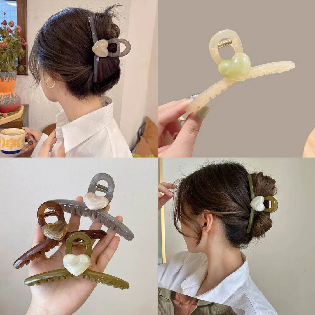 气质网红优雅法式ins简约爱心抓夹气质韩版盘发鲨鱼夹可爱大抓夹