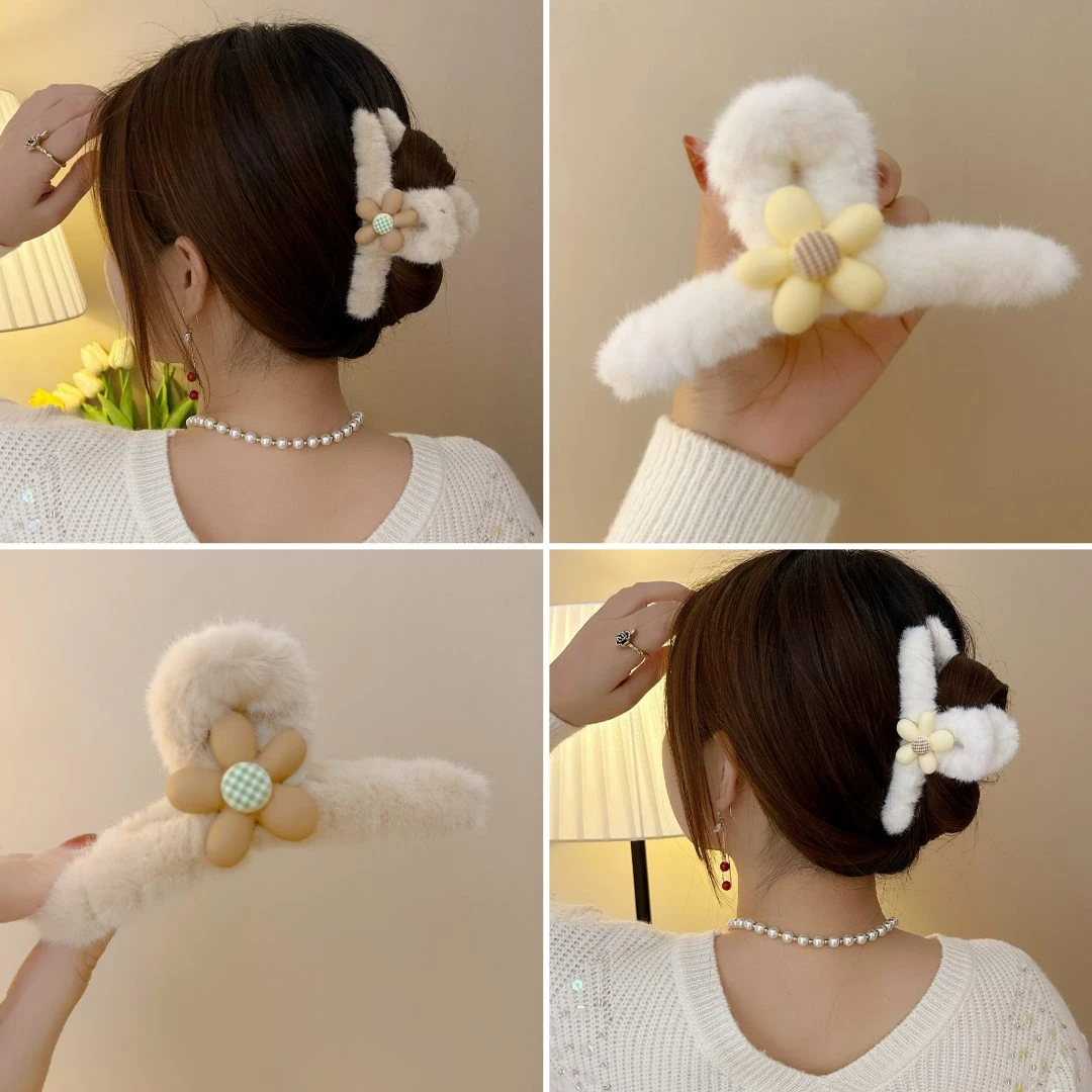 毛绒盘发氛围感鲨鱼夹甜美网红女优雅发饰ins发卡气质上班族发饰