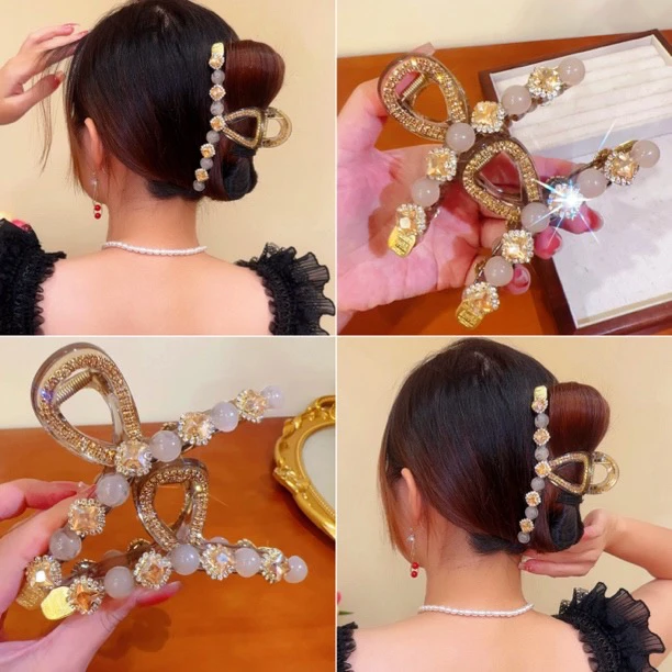2024轻奢时尚气质水钻珠珠盘发鲨鱼夹女高级感大号后脑勺百搭抓夹