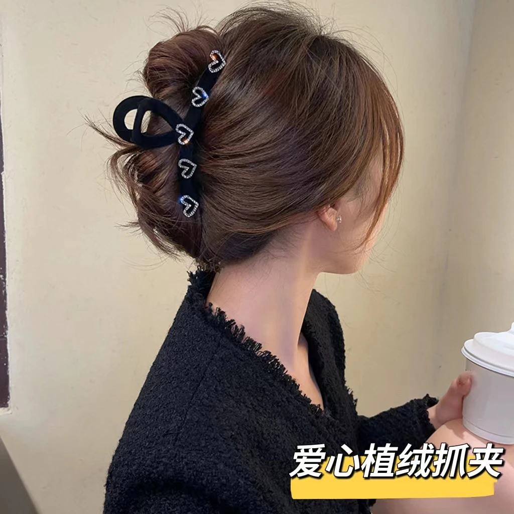 爱黑色爱心复古后脑勺抓夹鲨鱼夹优雅大抓夹百搭氛围感上班族发饰