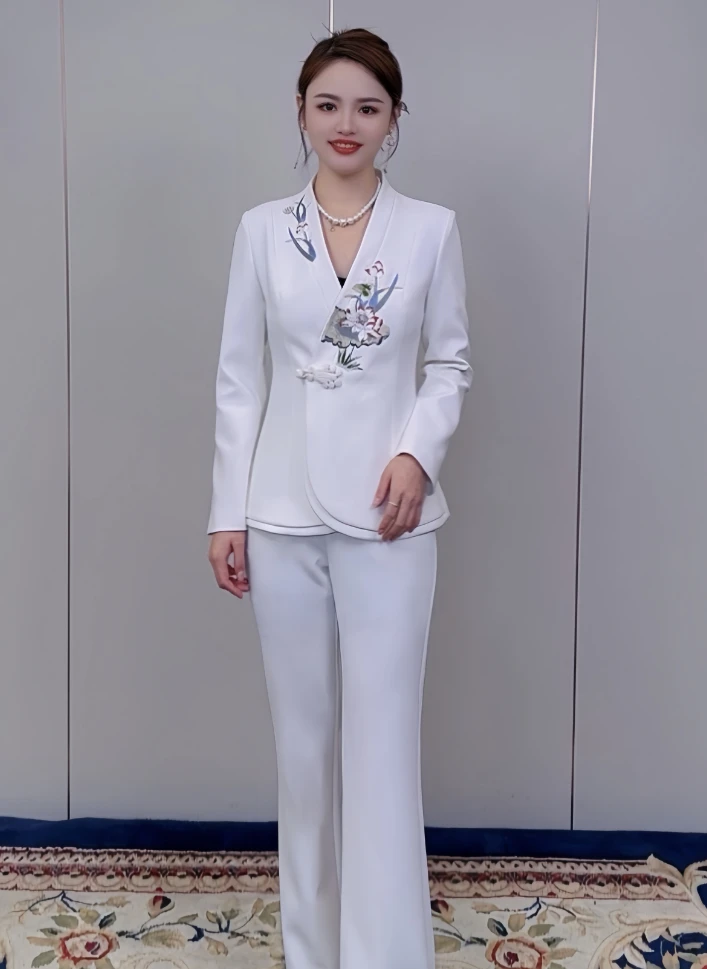 25281-2025秋季新款中式国风荷花刺绣高级洋气套装女