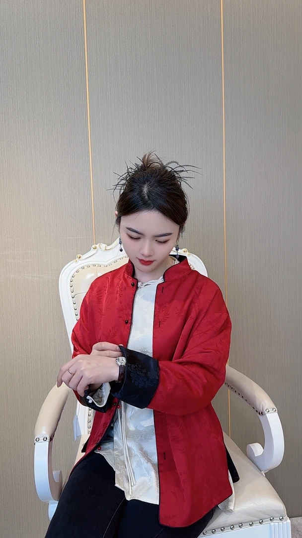 2025春秋新款新中式暗纹提花缎面两面穿外套女686