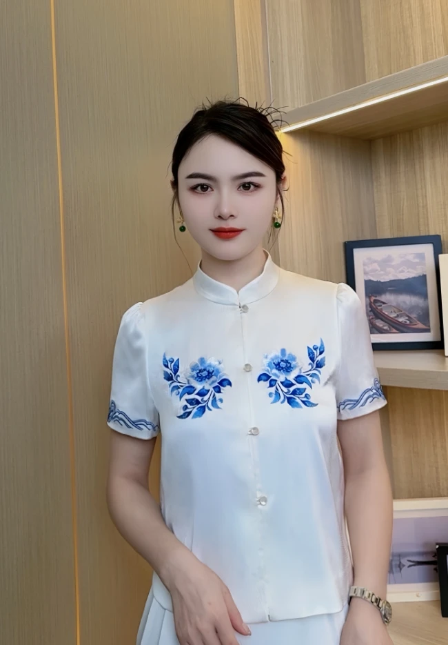 马姑娘专属-2025夏季新中式国风牡丹刺绣圆领上衣817-1