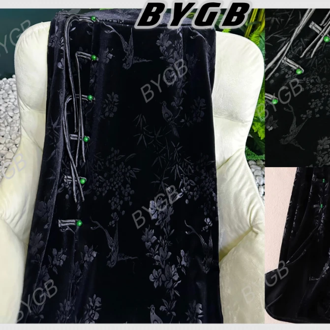 喜上眉梢-2025早春新款提花金丝绒松紧腰国风复古新中式裙子-671