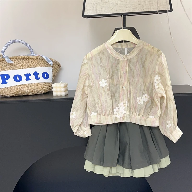 【现货】leomama女童防晒衬衫夏儿童时髦洋气衣服休闲百搭花朵衬衣