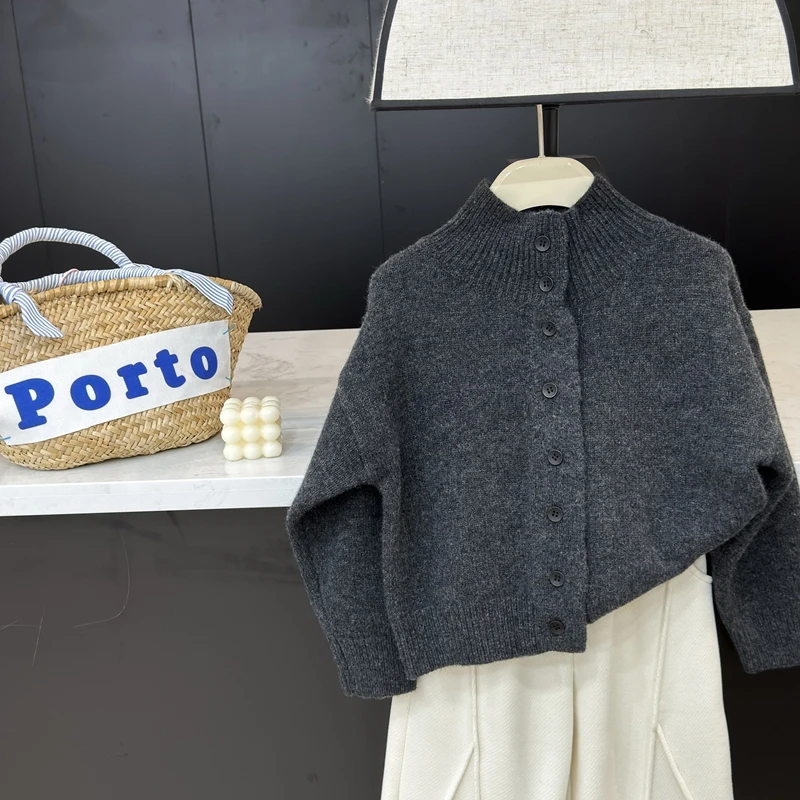 现货leomama【全羊毛】童装秋冬女童毛衣开衫儿童针织衫外套洋气