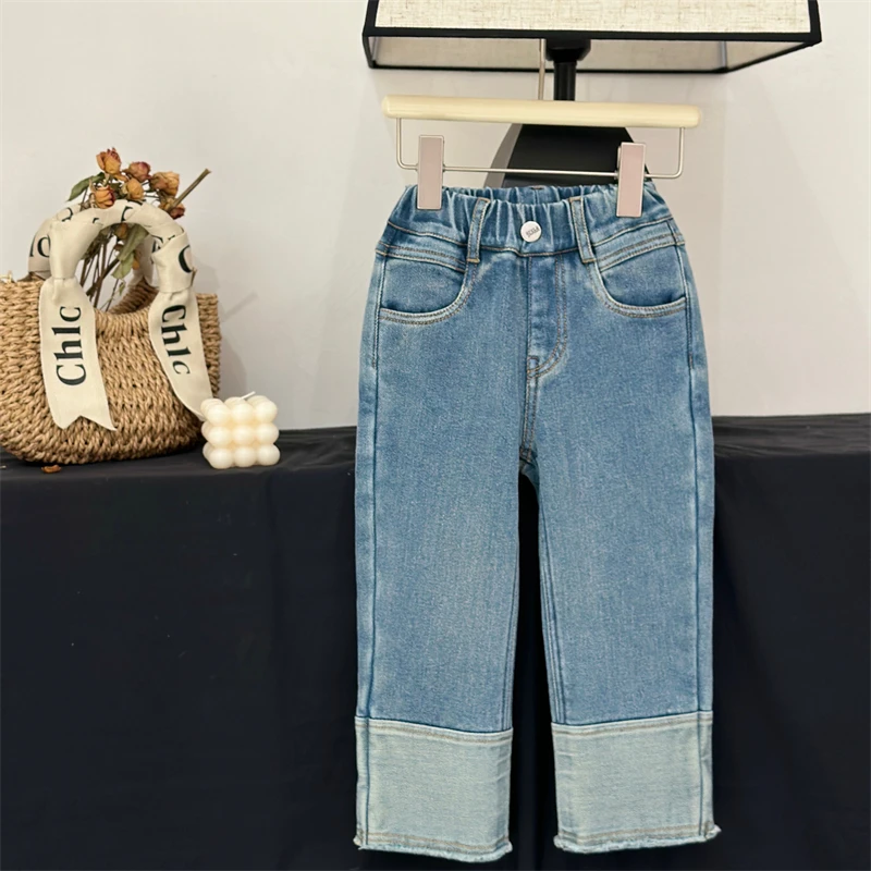 【现货】leomama童装女童裤子冬装长裤秋冬中大童时尚牛仔裤加绒裤