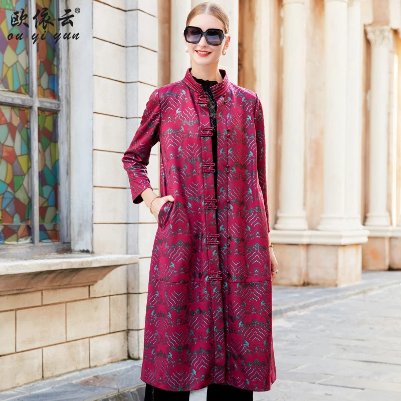 35151时尚大码显瘦花色风衣中长款2023新品气质洋气妈妈秋装外套