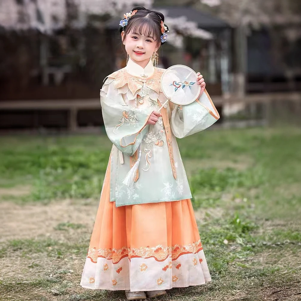 【249】重工古风公主裙秋冬年服儿童女童汉服新中式洋气小女孩明制