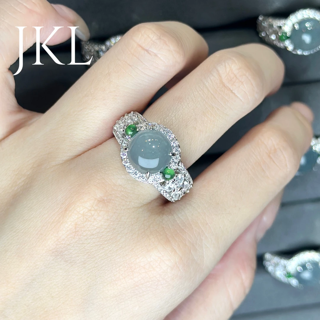 【金旭明玉】天然翡翠A货蓝水蛋面戒指 多样性发一件