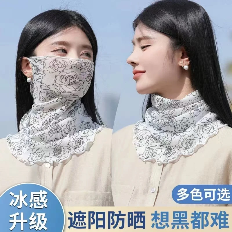 新款韩版围巾面罩口罩女时尚全脸护颈脖薄款纱巾百搭遮阳丝巾