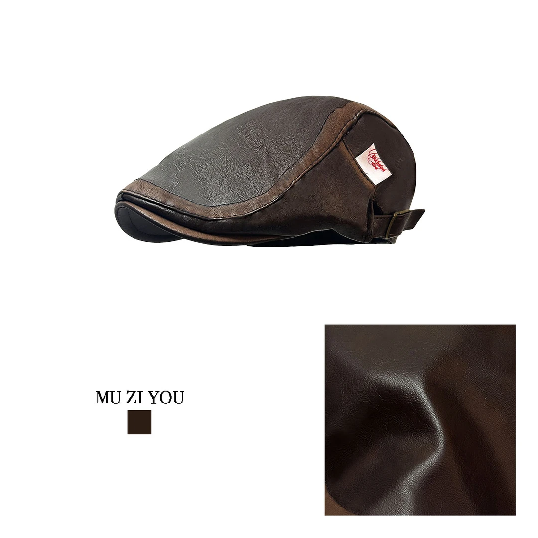 原创个性雅丹风报童前进帽皮质女款秋冬帽子时尚复古百搭画家帽男