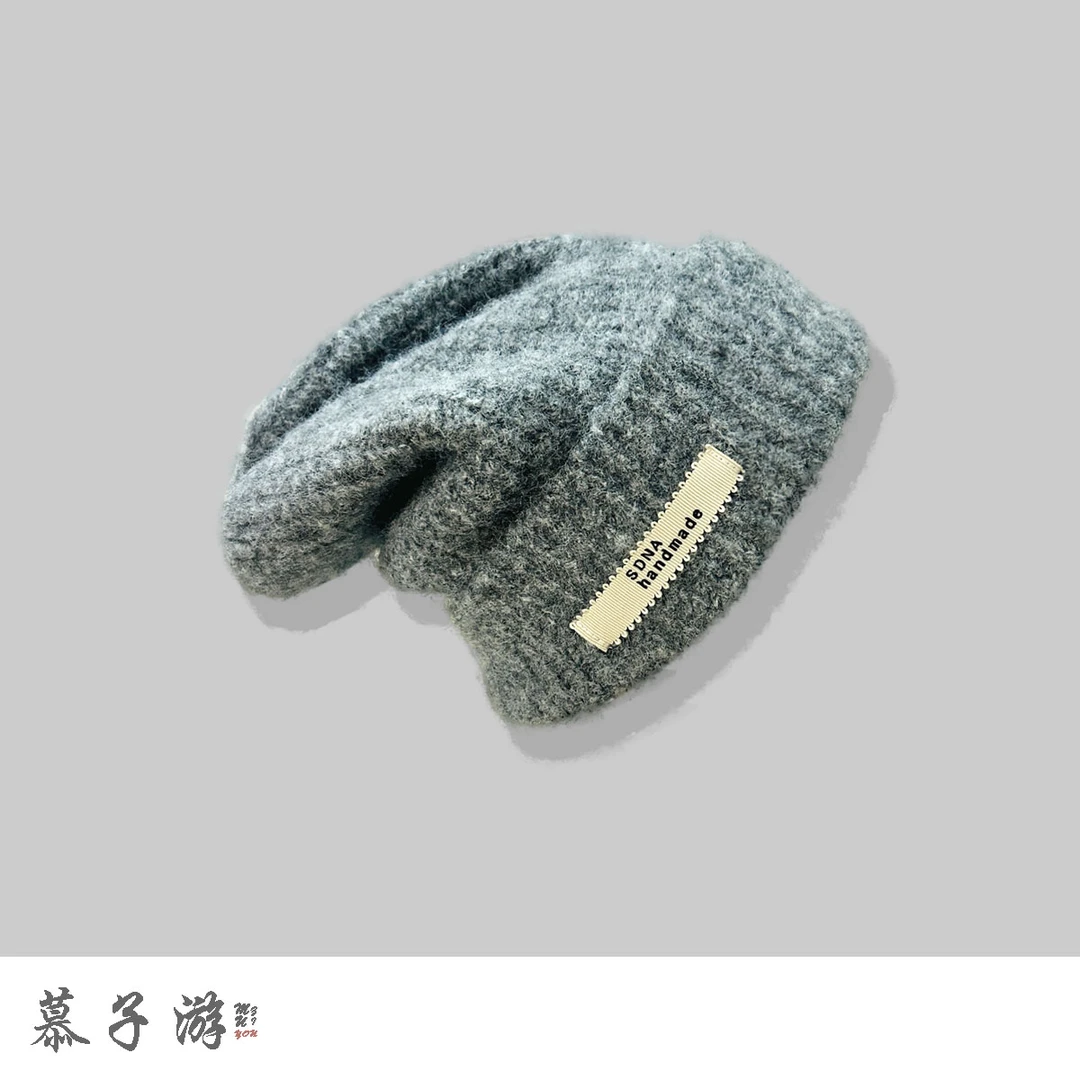 原创法式简约针织帽护耳保暖毛线帽冬季帽子女大头围冷帽堆堆帽男