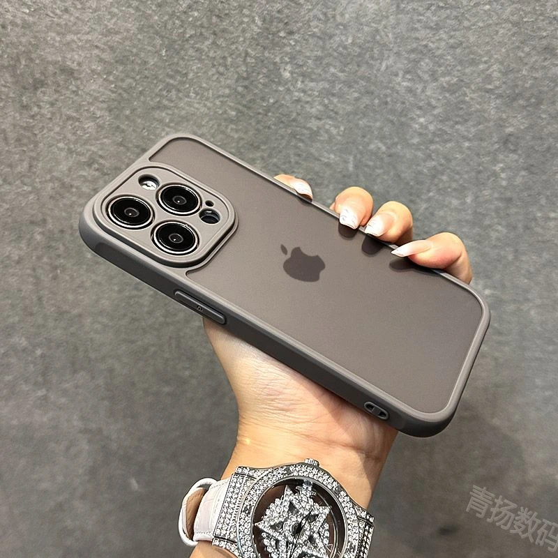 适用苹果15手机壳钛灰色iPhone15promax磨砂肤感15plus精孔防摔壳