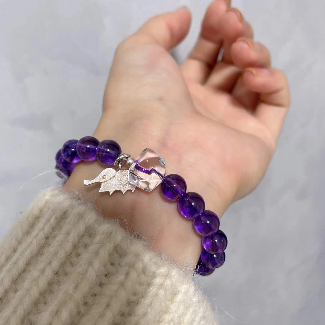 紫水晶手链+白水晶配饰+925银