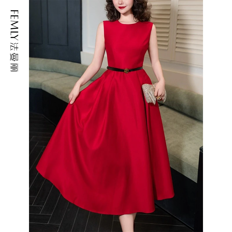 FEMLY/法曼丽 2024夏季新款气质法式纯色A摆无袖连衣裙2546