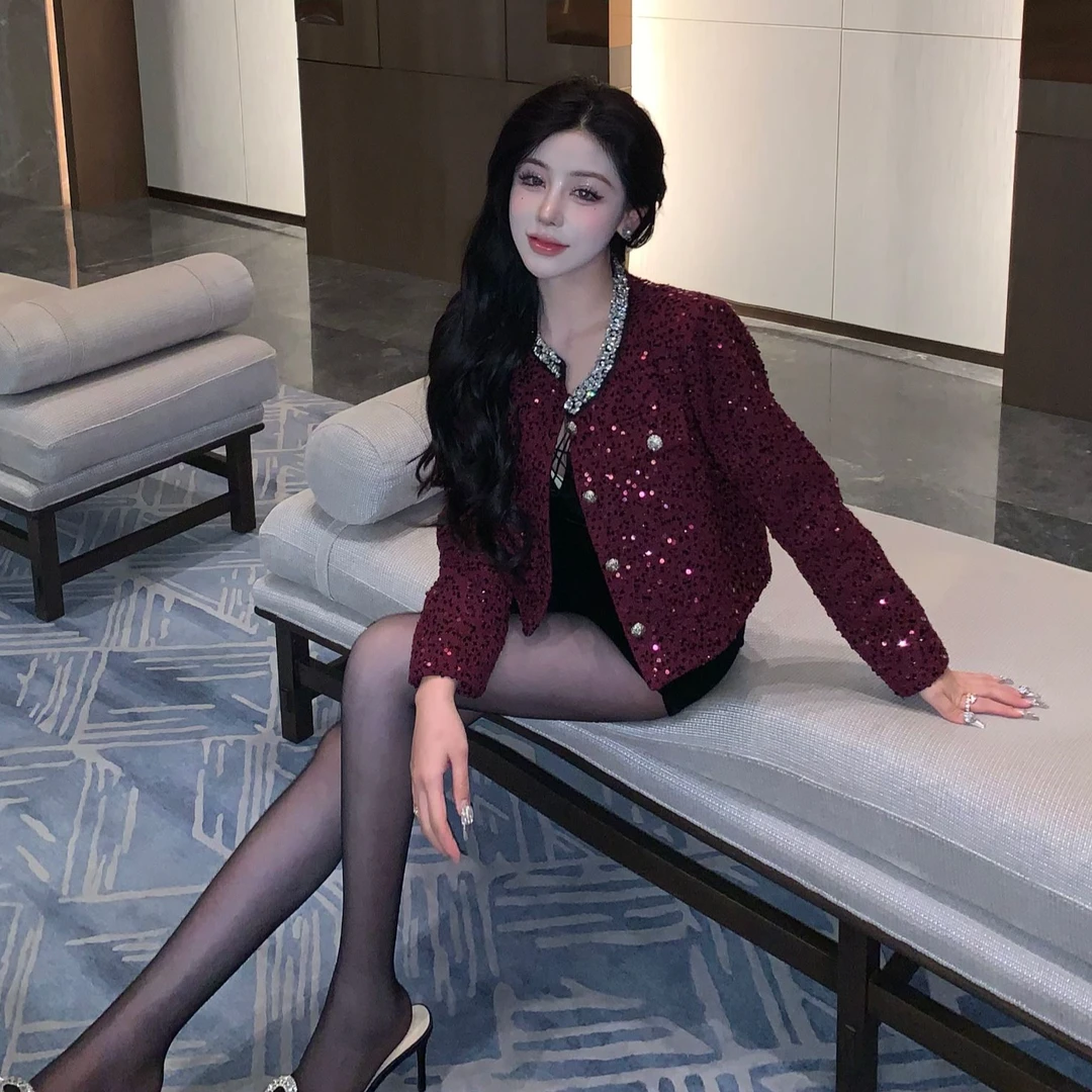 早秋新款重工钉砖亮片时尚小香风上衣外套女定制高级BN0203